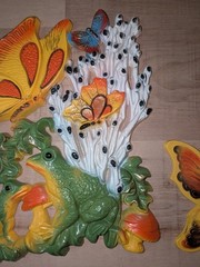 VTG Homco & Universal Statuary 3-D Wall Art Decor Mushroom Frog Butterfly MCM