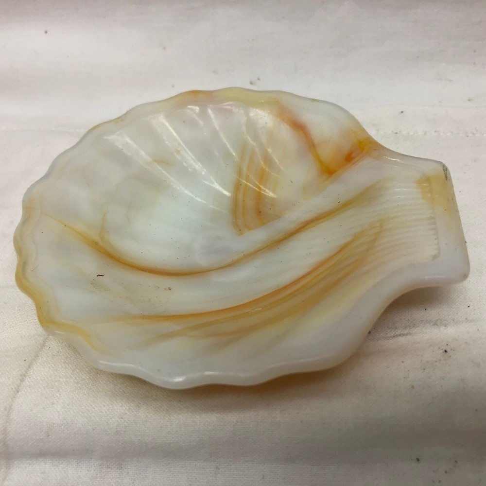 Vintage AKRO AGATE Shell Trinket Dish Ashtray Slag Glass
