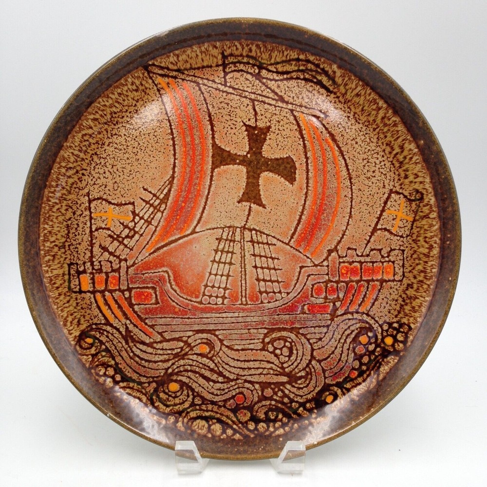 Poole Pottery Aegean Viking Ship Plate 12.5 Inch Abstract Modernist Ceramic MCM
