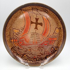 Poole Pottery Aegean Viking Ship Plate 12.5 Inch Abstract Modernist Ceramic MCM