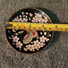Antique 3 3/4″ Cloisonne Enamel Trinket Bowl Dish Brass w/ Floral Pattern