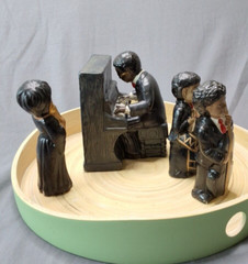 Vintage Jazz Band Ceramic Figurines 4 pc Set Singer Piano Drum Bass 5″ tall