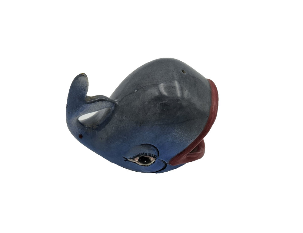 1976 Rosita Hand Painted Whale Figurine Blue Gray Red Vintage Ceramic Sea Life D
