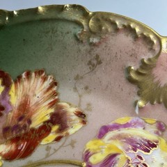 GDA Antique France Porcelain Limoges Hand Painted Tulips Green Gold Art Nouveau