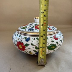 Vintage Dakas Ceramic Rhodes Greece Hand Painted Lidded Bowl 24K Gold Gilt 16cm