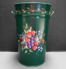 Tole Hand Painted Fruit Dark Green Umbrella Holder