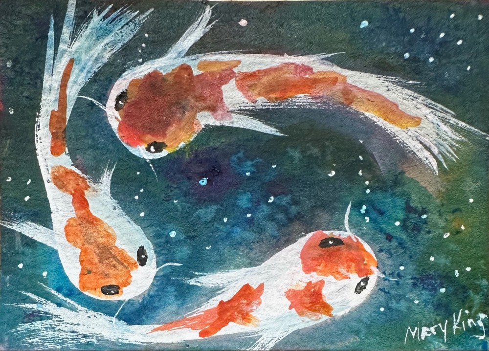 Watercolor ACEO Original Painting by Mary King – Koi Fish