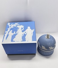 Wedgwood Jasperware Blue Covered Trinket Box With Lid & Original Box