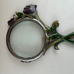 Art Nouveau Style Handheld Magnifying Glass Floral Rhinestone Enamel Rose Decor