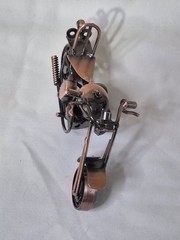Welded Motorcycle Sculpture Bronze Copper Rolling Wheels Figurine 5 1/2″x 3 1/4″