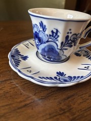 Delft Blue and white demitasse cup and saucer. Hand painted Holland