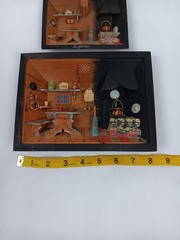 Vintage Switzerland 3D Wooden Shadow Boxes Folk Art Diorama Primitive Pair