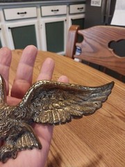 Eagle Wall Hanging Cast Metal Aluminum Gold Tone Antiqued Finish 9 inch Wingspan