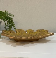 Vtg Ceramic Distressed Metallic Gold Copper Leaf Shaped Trinket Dish Decoration