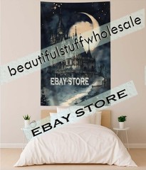View Castle Wall Hanging Tapestry Moon Gothic Scene 39X59 in