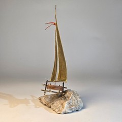 Mid-Century Modern Brass & Copper Sailboat by DeMott on Quartz