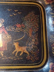 Antique 1800s Tin Metal Toleware Hand Painted Tray Courtship Man Woman Folk Art
