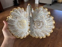 R.P.M. Porcelain China Divided Vintage Serving Bowl Gold Scroll Design