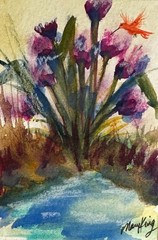 Original Watercolor Painting 2.5″x 3.5″ ACEO by Mary King – Flowers by the Water