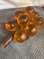 Vintage MCM Amber Orange Lucite Grape Cluster Large Driftwood Stem