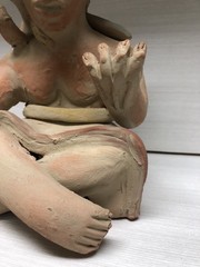 Antique Pre-Columbian Maya Mexican Red Clay Terracotta Pottery Figurine 9”