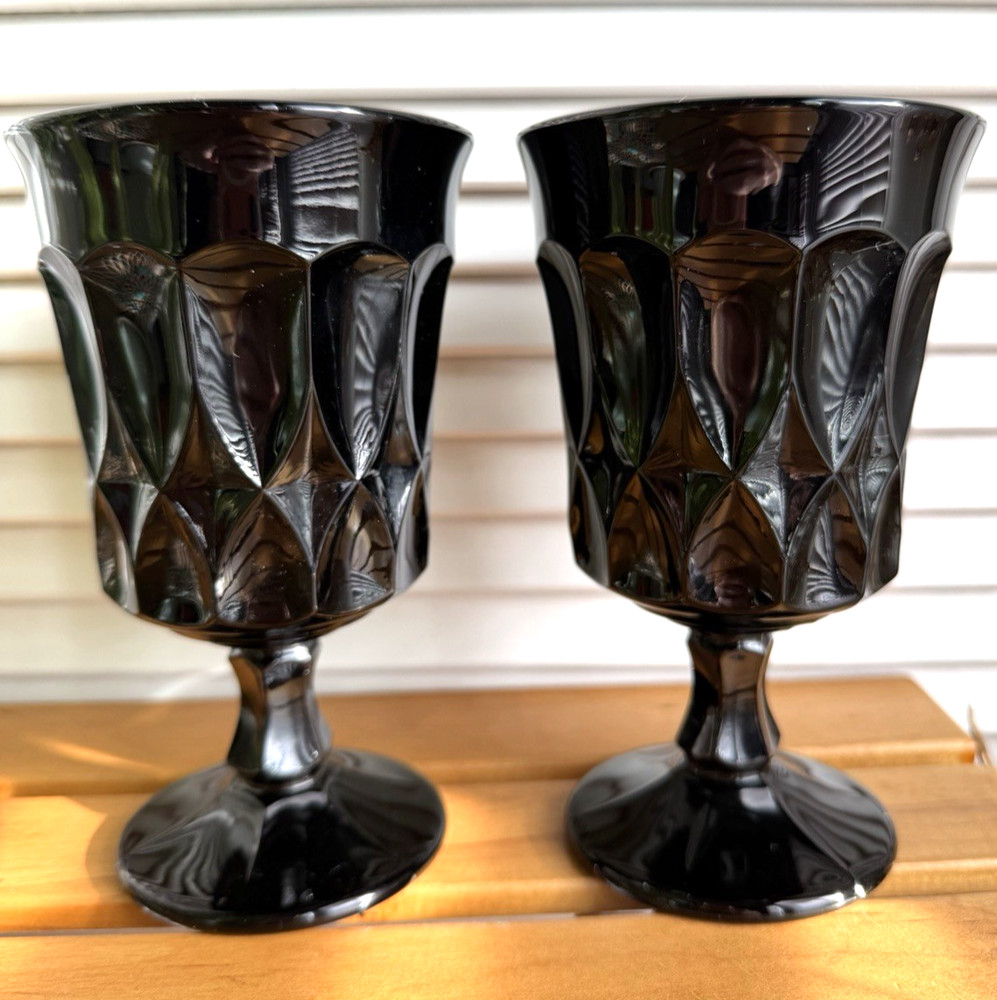 Vintage NORITAKE “Perspective” Ebony Jet Black Goblet Glasses Barware Set of 2