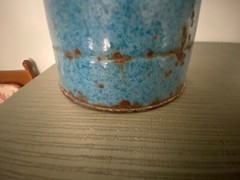 Vintage French Enamelware Body Bath Pitcher Mottled Blue on Blue c. 1900-1940s