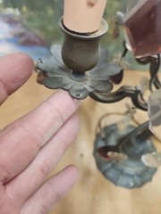 #5283 A Rare Pair Of Brass and Crystal￼ Candelabra Lamp 1800’S “WORKING”