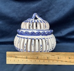 Hand painted Nabeul Blue & White Reticulated Porcelain Potpourri Incense Jar