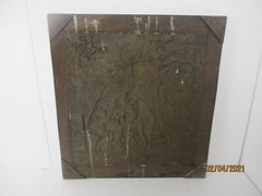 Hammered Copper Framed Wood Ornate Wall Decor Plaque Bas Relief Lovely Breughel