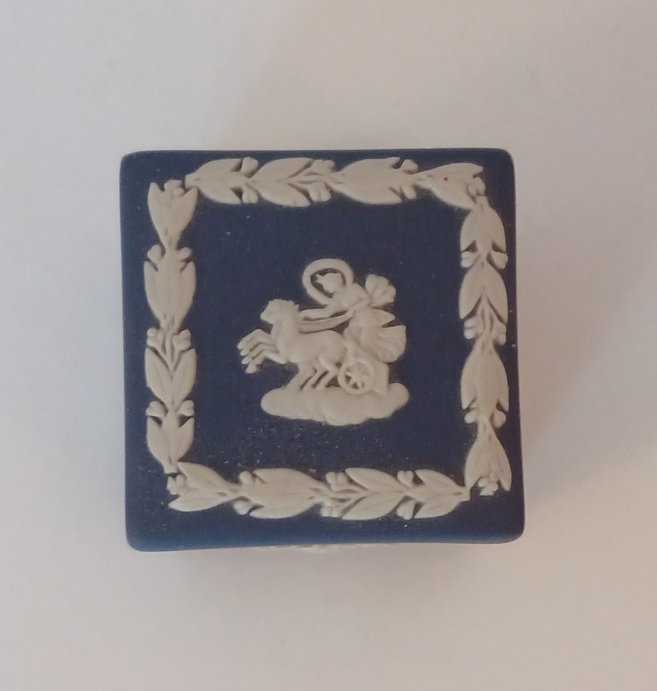 Small Wedgwood Dark Blue Jasperware Square Trinket Box 1.5×1.5 inch