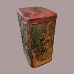 Edwardian “Early Bird Inn” Village Scene Tea Caddy (c.1910–1925)