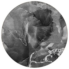 8′ Round Black Gray and White Round Abstract Washable Non Skid Rug