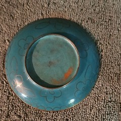 Antique 3 3/4″ Cloisonne Enamel Trinket Bowl Dish Brass w/ Floral Pattern