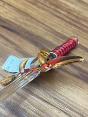 Small Glass Sword Eye of The Dragon Figurine Crystal & 22Kt Gold Goth Devil Wing