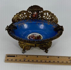 VTG La Chateau Porcelain Trinket Dish Metal Bronze Mount Victorian Scene