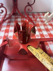 Vintage Red Metal Toleware Primitive Style Candle Holder Square Bottom Enamel