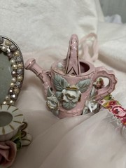 Vintage Shabby Chic Cottage Decor Lot Dresden Roses Swan Mirror Heart