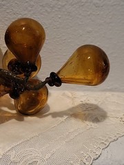 Vintage MCM Hand Blown Amber Art Glass Bunch of Grapes