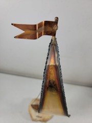 2x Vintage John Demott Sailboat Metal & Rock Sculpture 14-1/2″ & 8-1/2″ Tall