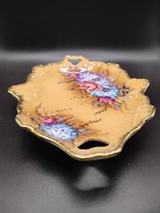 Beautiful FLORAL PORCELAIN EDWARDIAN Plate Trinket Dish Butterscotch
