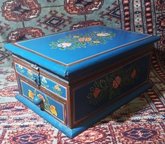SCANDI BOX vtg swedish jewelry chest scandinavian denmark wood painting norway