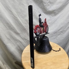 Cast Iron Motorcycle Dinner Door Bell Hand Painted Red Motorcycle Rider