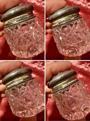 Antique Small Levi & Salaman Glass Jar Pot Sterling Silver Lid Art Nouveau 1900s
