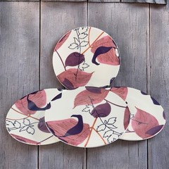 POTTERY BARN Graphic Harvest Ceramic Dish Plate Made In Brazil Round New Set 4