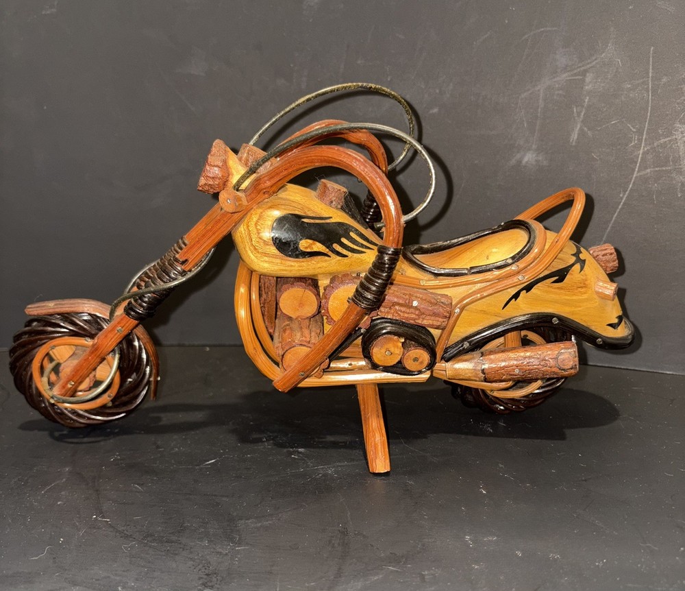 Wooden Motorcycle Model Handmade Chopper Collectible Sculpture Cycle 12″ 6″ 3″