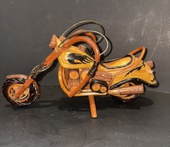 Wooden Motorcycle Model Handmade Chopper Collectible Sculpture Cycle 12″ 6″ 3″