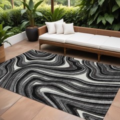 10′ X 14′ Black Gray And White Abstract Washable Rug