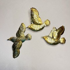 VTG Home Interiors Gold Brass Tone Birds Wall Decor Set of 3 Homeco