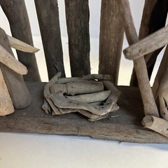 Vtg Driftwood Nativity Creche Hand Crafted Wood Sticks Folkart Rustic Display